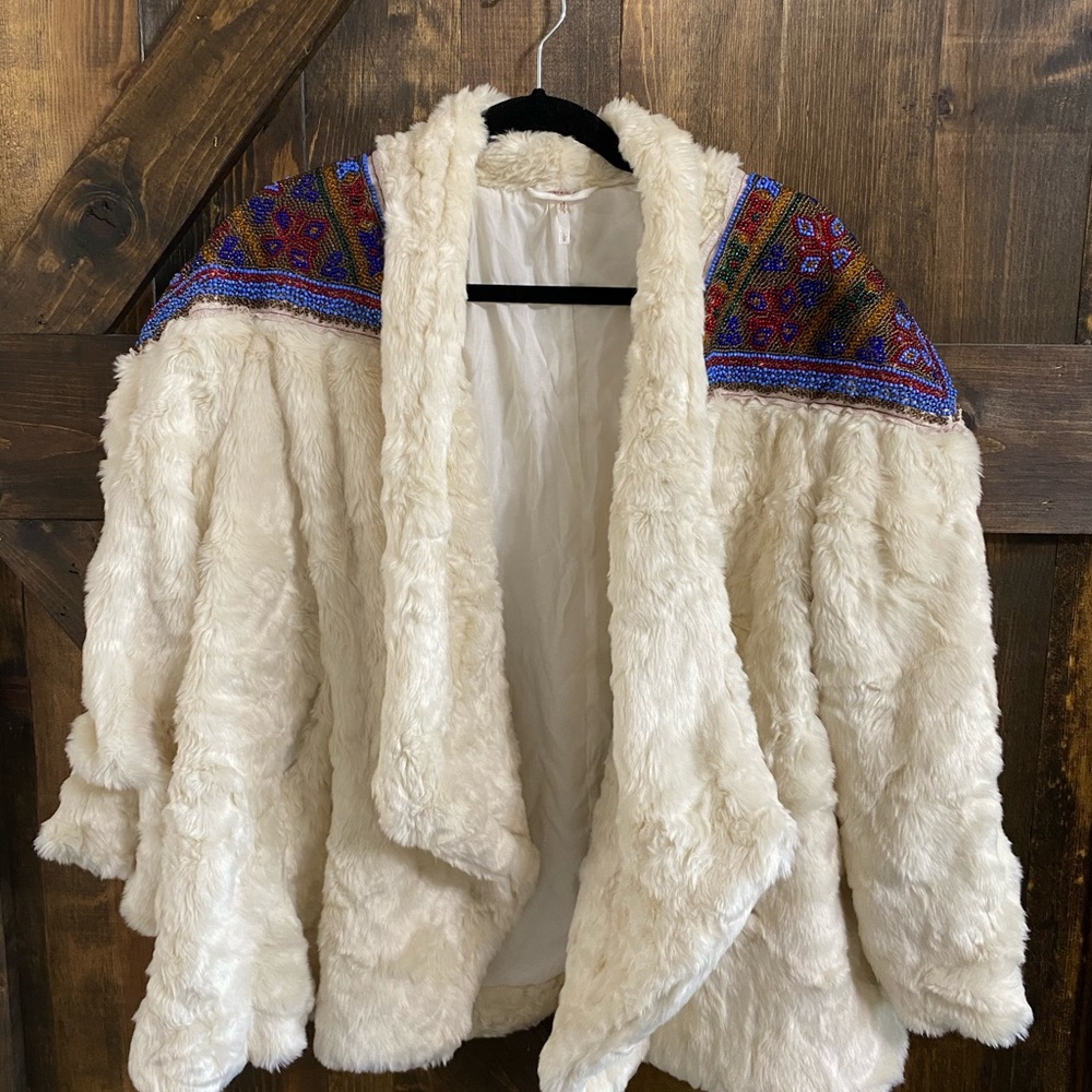 Free people Ivory beaded fur Jacket